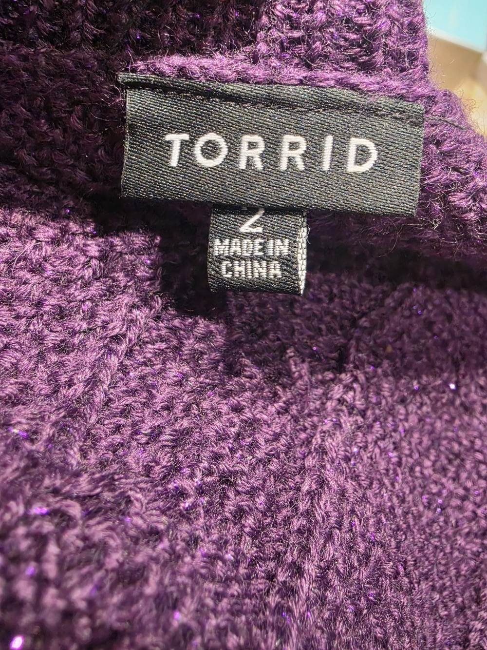 Torrid Sparkle Purple Cable-Knit V-Neck Sweater Size 2(18/20) image 2